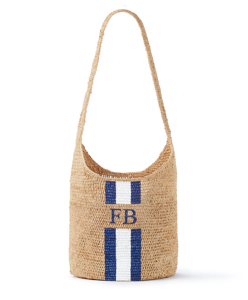 personalised stripe cross body raffia beach bag