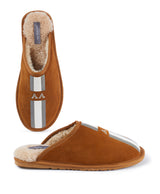 personalised  mens stripe sheepskin slip on tan slippers