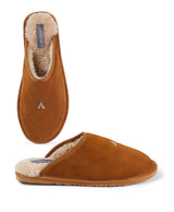 mens tan personalised slip on initialled sheepskin slippers