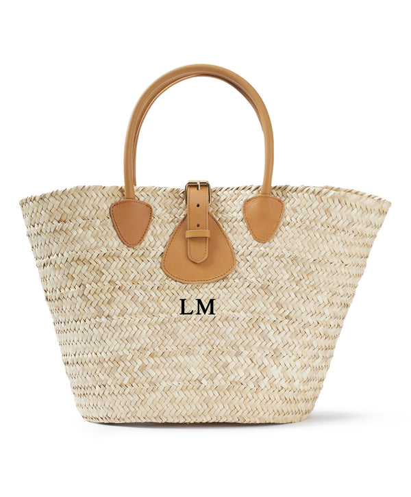 leather handle clara personalised beach basket