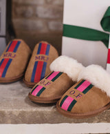 rae feather womens mens stripe personalised sheepskin slippers