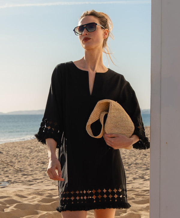 black beach dress short Black Summer Dress, Black Short Dress, Ballon Sleeveless Dress, Boob Tube Short  Dress, Strapless Cotton Bohemian Summer Dress, GOA DRESS