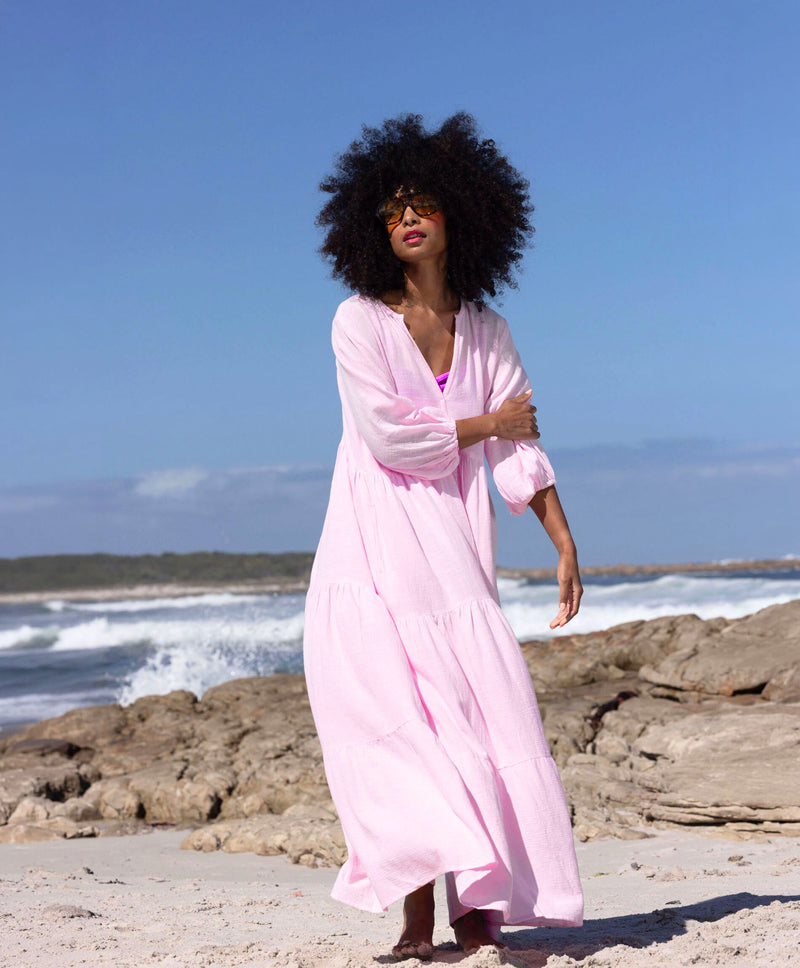 strapless open back dress Moroccan Kaftan Fuchsia and Green with Gold for Sale
