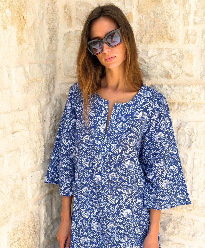 blue batik dress Batik Leafy Blue and Black Rayon Sleeveless Tank Top Dress