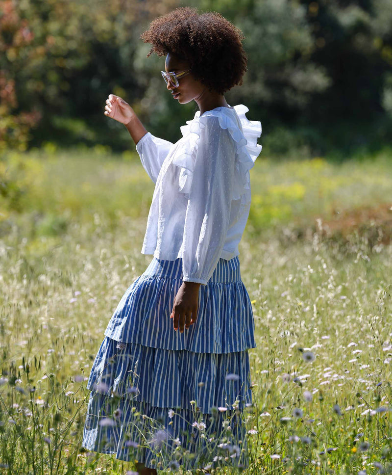 Stripe Cotton Frill Skirt