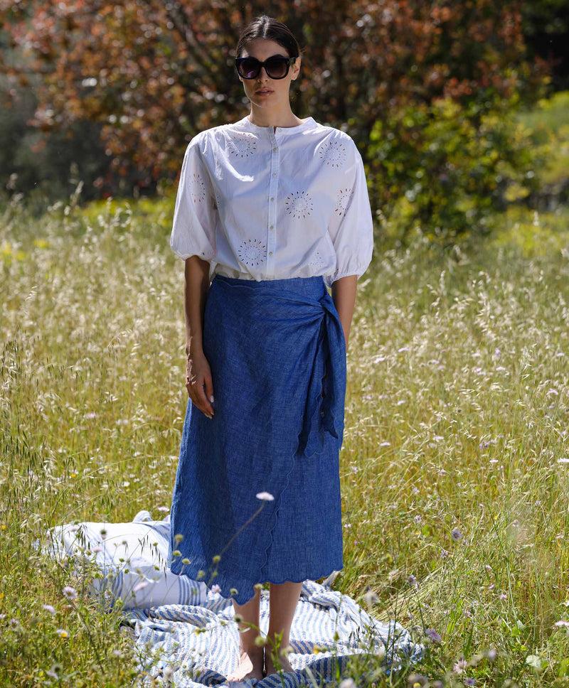Scallop Edge Judy Linen Skirt