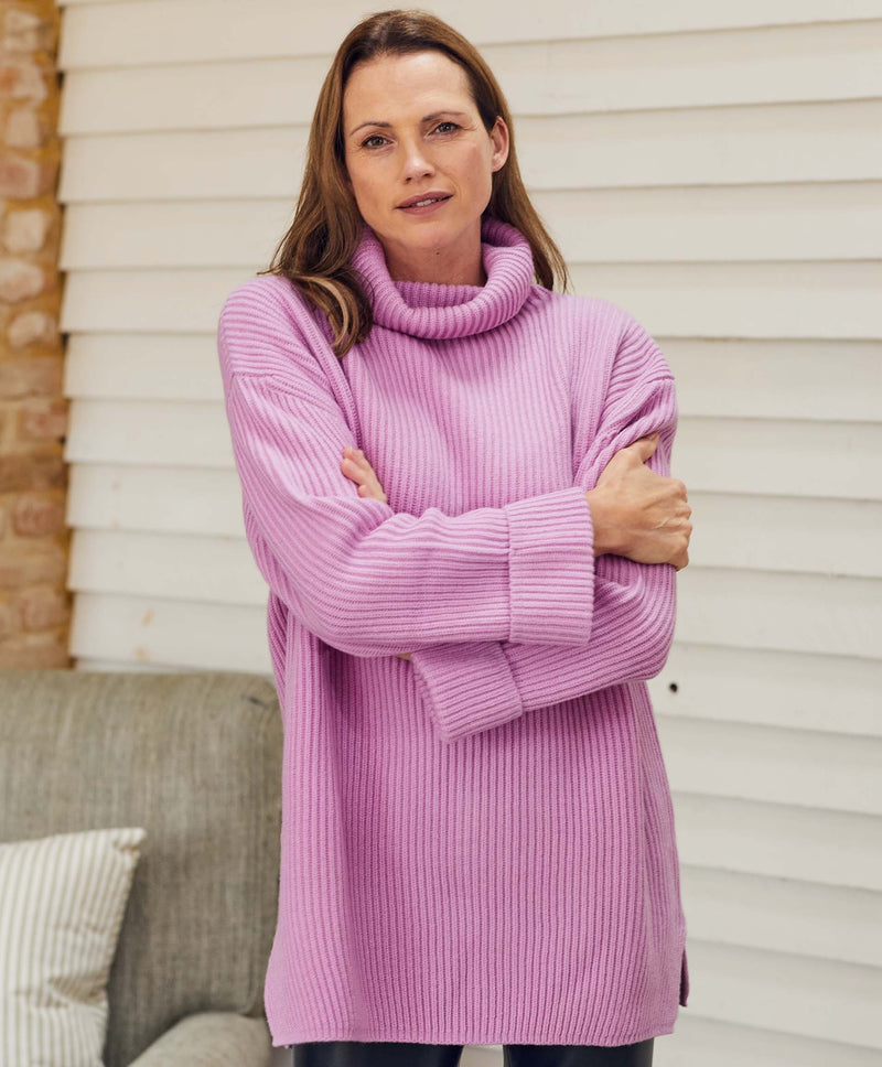 Pink Kerry Longline Cashmere Blend Jumper, Knitwear