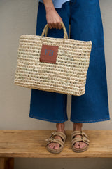 Simone Leather Patch Tote Basket