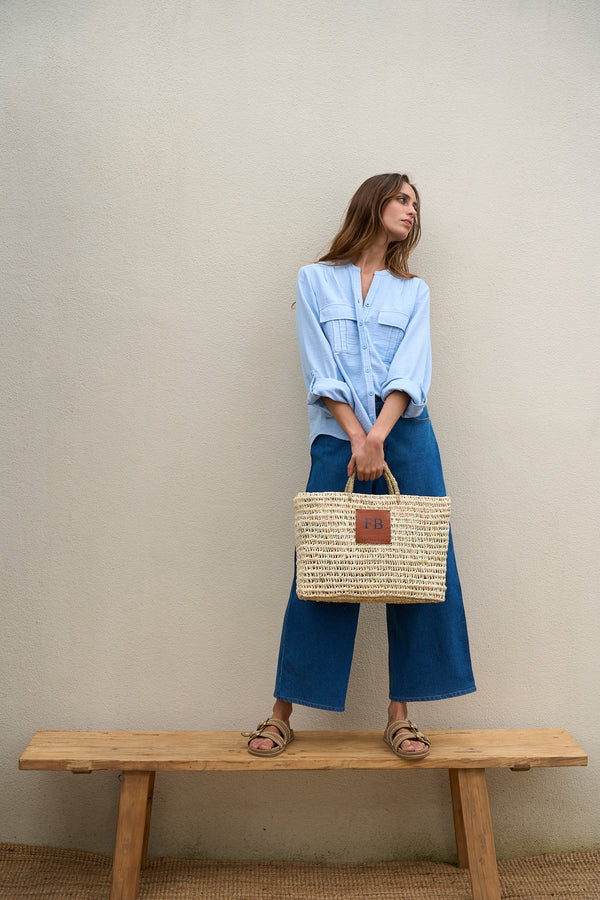 Simone Leather Patch Tote Basket