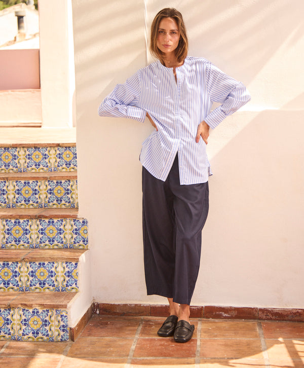 Wool Barrel Leg Trousers