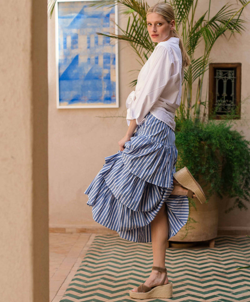 Stripe Cotton Frill Skirt
