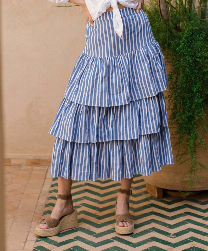 Stripe Cotton Frill Skirt