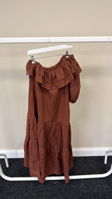 76- SAMPLE SALE BROWN DRESS ONE SHOULDER MEDIUM