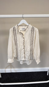 188 - SAMPLE SALE CREAM WITH BLACK EMBROIDERY BLOUSE MEDIUM