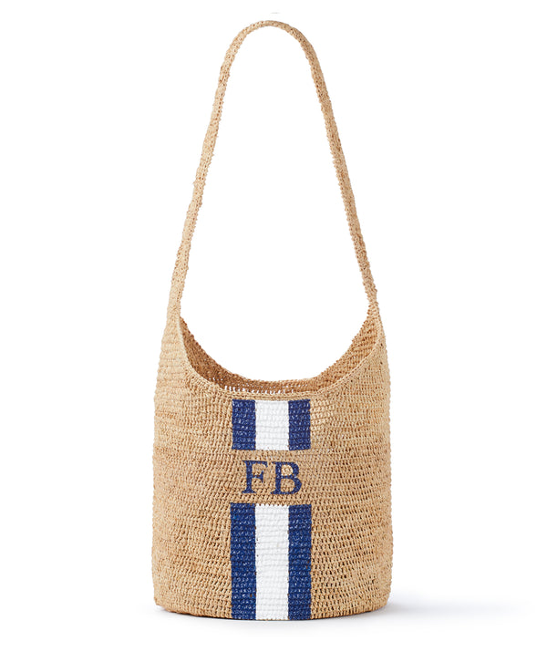 personalised stripe cross body raffia beach bag