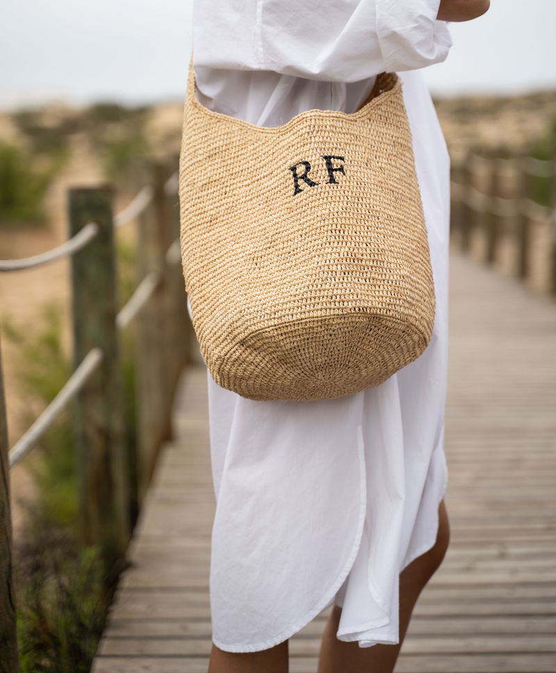 natural personalised cross body raffia bucket bag
