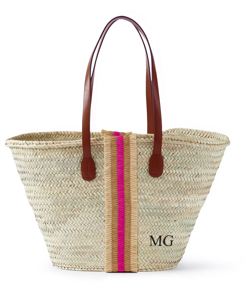 pink freya personalised long handle straw basket