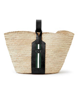 black leather handle personalised grace stripe beach basket