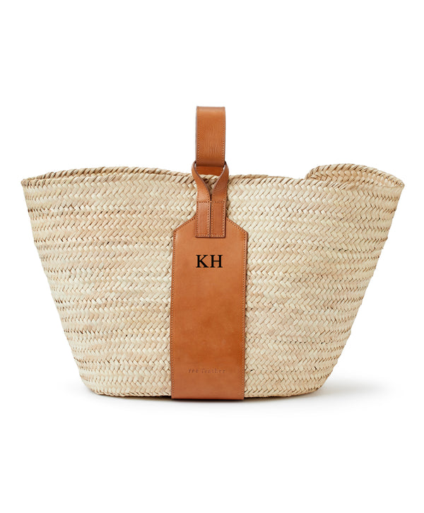 grace personaslised initial tan leather handle basket  