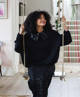 womens hand embeliished sequin black collar sara mohair black jumper lola seuin black skirt