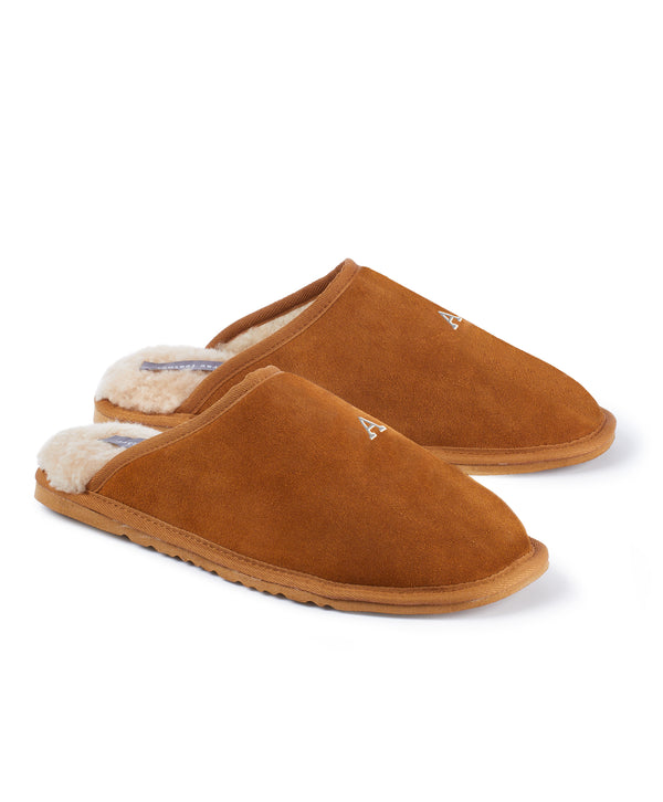 tan mens initial personalised rae feather sheepskin slippers