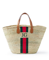 personalised tan short leather handle straw basket