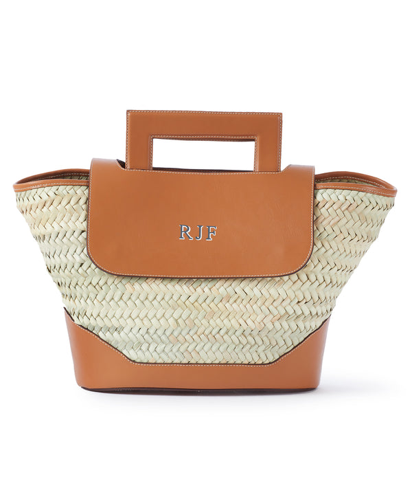 Elizabeth personalised leather handle small woven basket