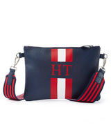 navy small personalised stripe cross body womens handbag