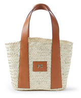 personalised Lucia straw woven leather handle tan basket