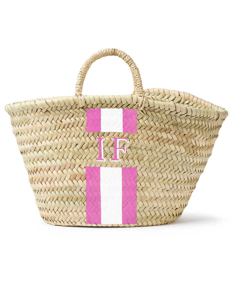 short handle baby striped personalised beach straw basket