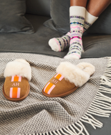 colourful stripe womens personalised intials slip on house slippers