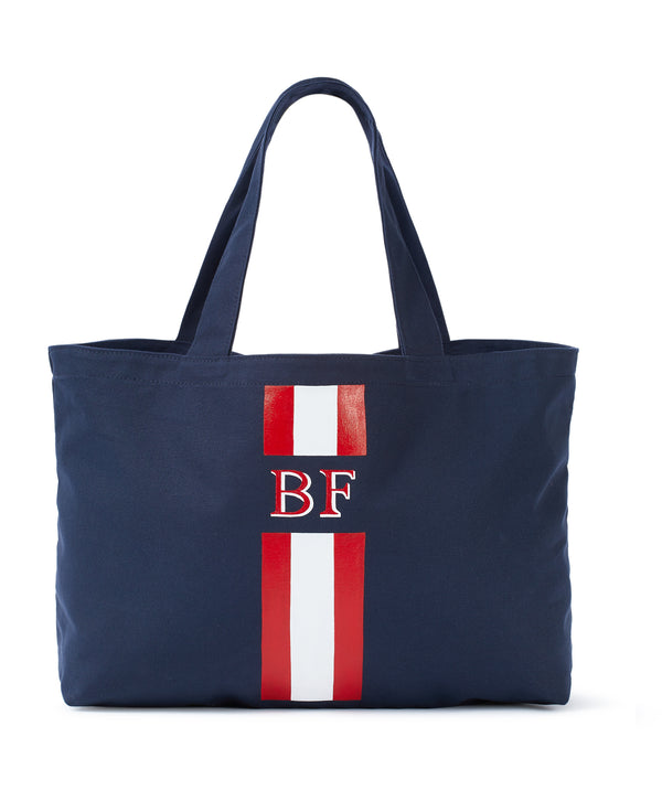 navy monogram personalised rae canvas tote bag