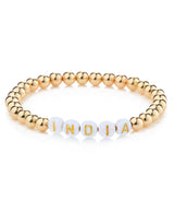 rae feather personalised beaded name bracelet gold