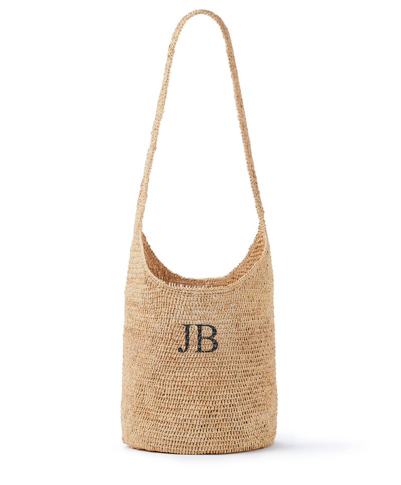 cross body raffia personalised initial bag