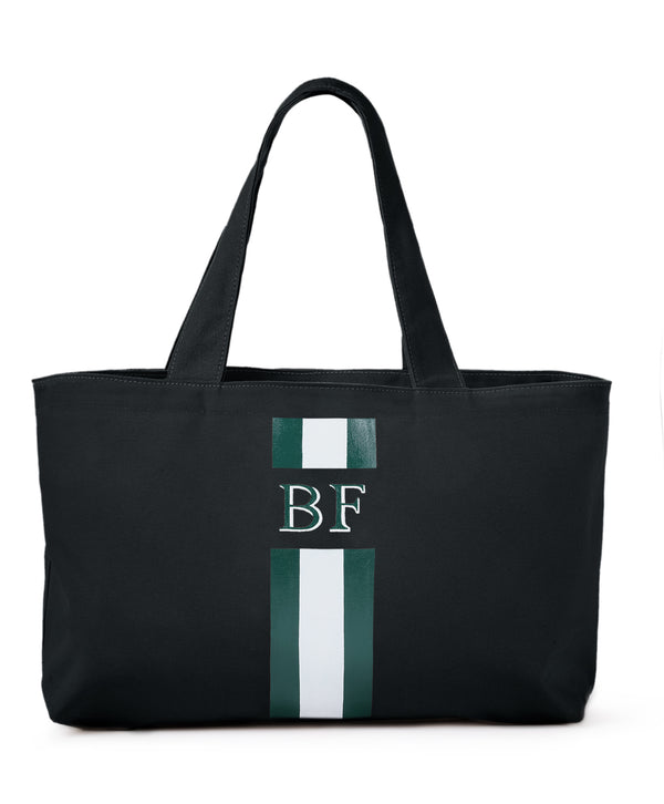 black canvas hand painted monogram rae personalised tote bag