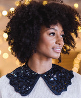 rae feather hand embellished black sequin neck collar 
