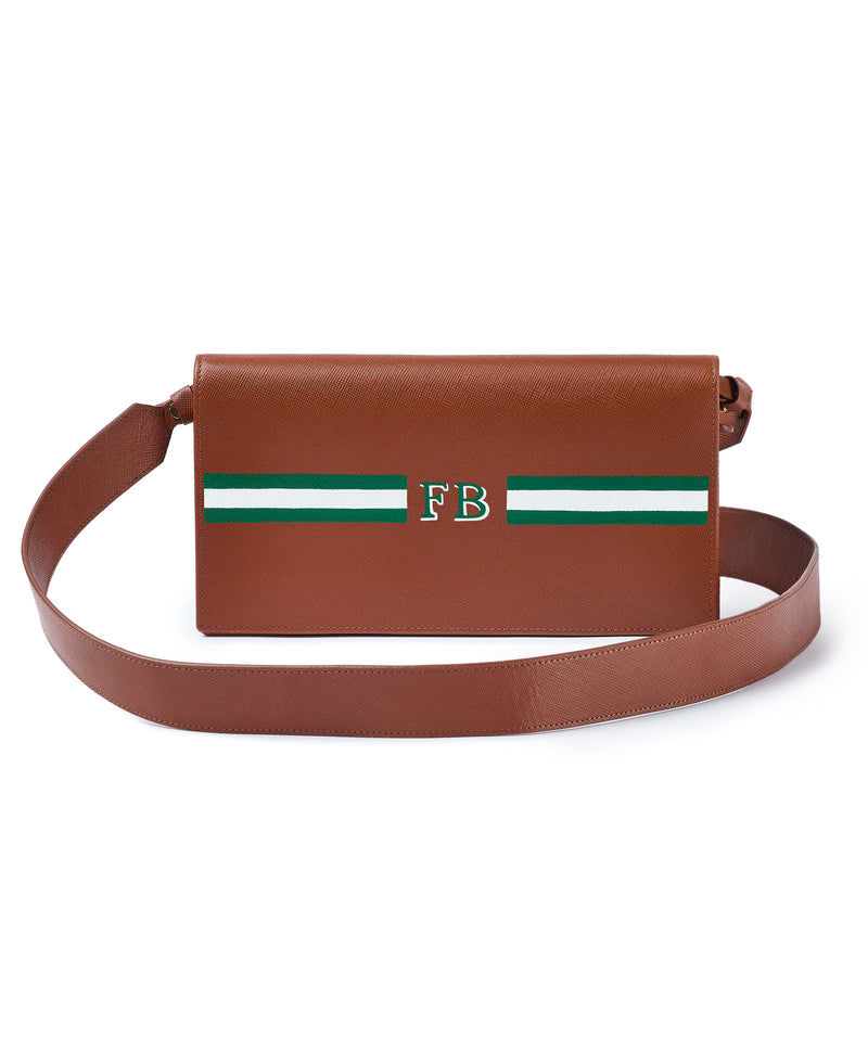 personalised leather stripe cross body bag tan