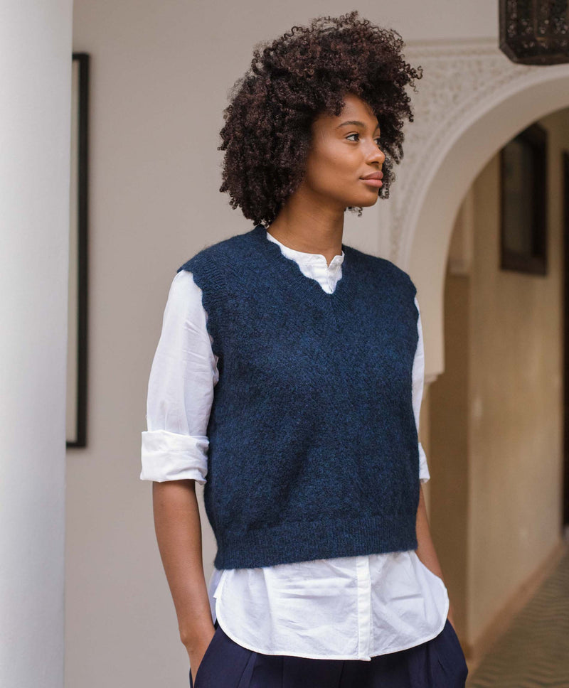 Navy Scallop Edge Tank, Knitwear, Clothing