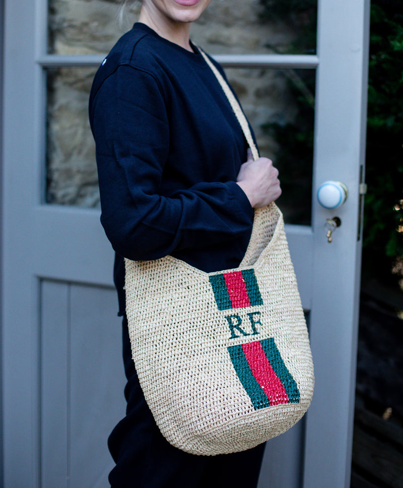 stripe personalised cross body raffia woven bag