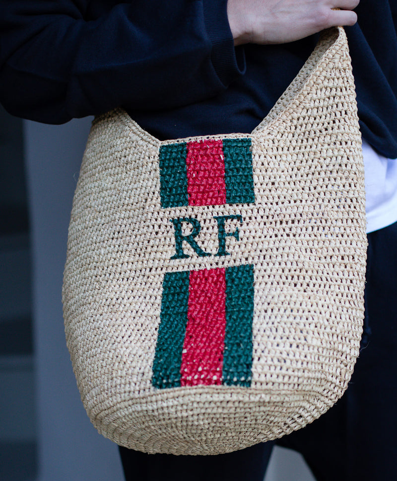 raffia cross body personalised stripe beach bag