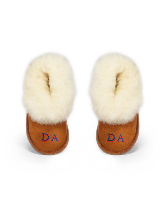 personalised kids sheepskin rae feather slippers